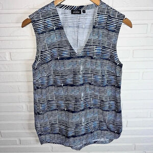 Kate Spade Saturday Cotton Navy Blue and White Sleeveless Shirt, Size Small